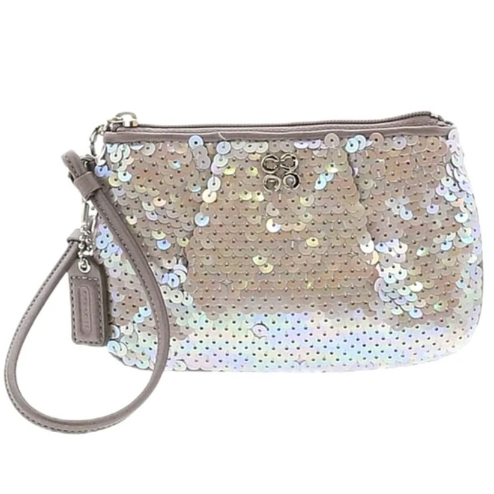 Coach Iridescent Mermaid Silver Embellished Sequin Occasion Wristlet Clutch